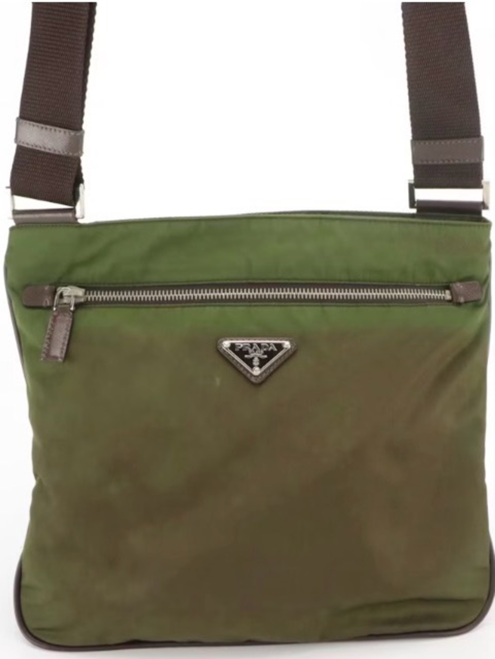 Prada Front Pocket Messenger Bag in Green Tessuto Nylon and Leather